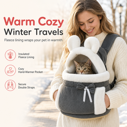 🐱 Warm Fleece Pet Carrier: Hand Pouch, Dual Shoulder Straps, Winter Travel, Cozy & Secure