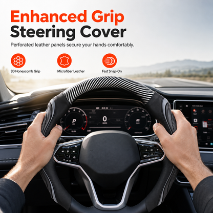 🚗 Steering Wheel Cover: Non-Slip Leather, Hexagonal Grip, Palm Massage, 15" Universal
