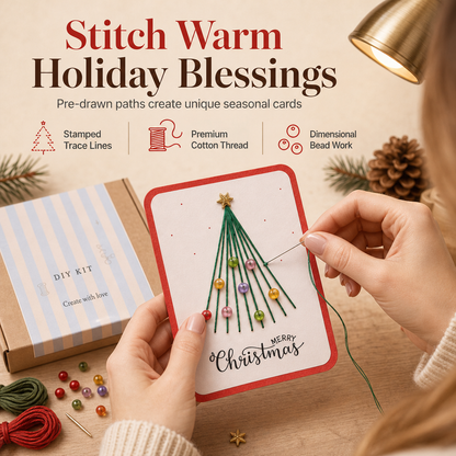 🎄 DIY Christmas Card Making Kit: Hand-Stitched, Pre-Drawn Paths, Complete Set, 4 Steps