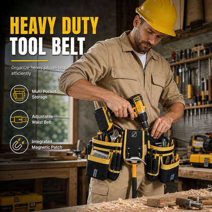 🔧 Heavy-Duty Tool Belt: Magnetic Grip, Reinforced Rivets, Quick Release Buckle, Multi-Pocket