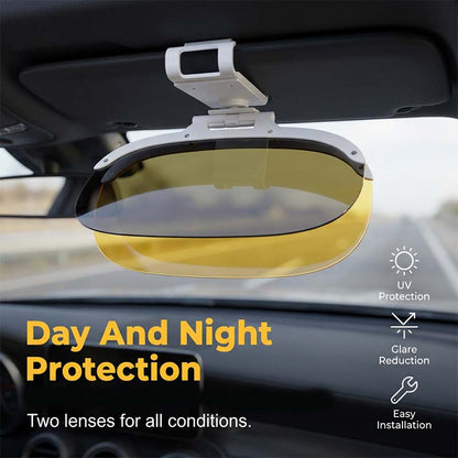 🚗 Anti-Glare Car Visor Extender: Day/Night Dual Lens, 360° Rotation, Snap-On, HD Vision