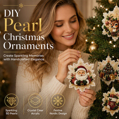 🎄 DIY Pearl Christmas Ornaments: 5D Diamond Painting Kit, Sparkling Pearls, Acrylic, Festive