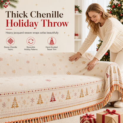 ⏰🛋️ Chenille Holiday Throw: Thick, Dual-Sided, Anti-Scratch, Hand-Knotted Tassels, for Sofa & Bed