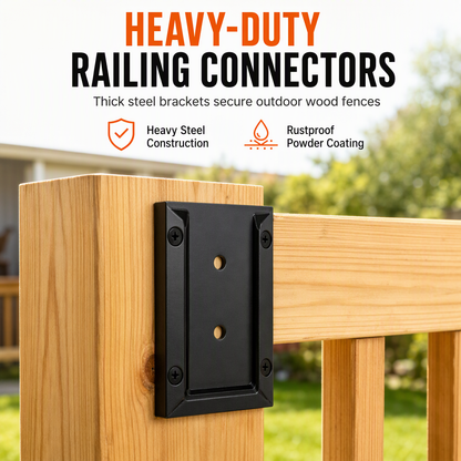 🔧 Heavy-Duty Railing Connectors: Fits 2x4 & 2x6 Lumber, Powder-Coated Steel, for Fences & Decks