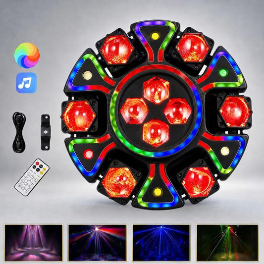 🎉 Six-Arm Bee-Eye Stage Light: RGBW Beams, Laser & Strobe, DMX, Remote, for Parties & DJ