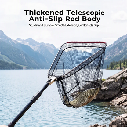🎣 Telescopic Landing Net: Foldable Aluminium Handle, Rubberised Mesh, Heavy Catch Support