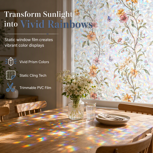 🌈 Rainbow Window Film: Sunlight Creates Colors, Privacy, Static Cling, Magnolia Pattern