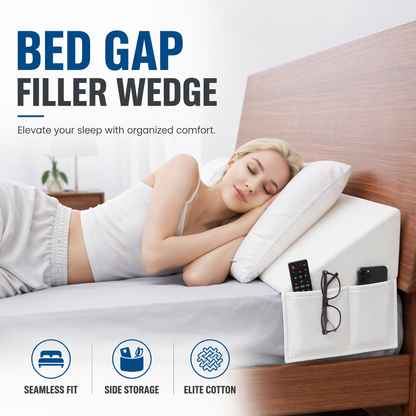 🛏️ Triangular Headboard Wedge Pillow: Fills Bed Gap, Side Pocket, Washable Cover