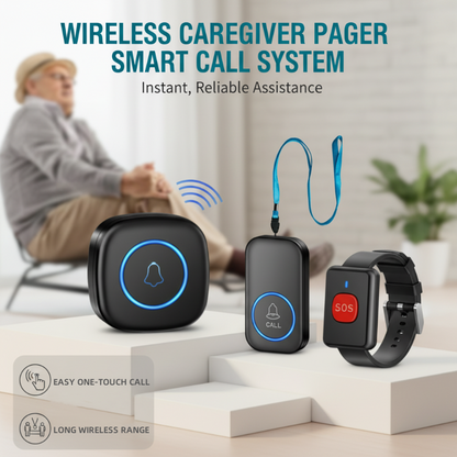 🔔 Wireless Caregiver Pager: One-Press Call, 300m Range, 5 Volume, 60 Ringtones, Wearable