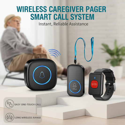 🔔 Wireless Caregiver Pager: One-Press Call, 300m Range, 5 Volume, 60 Ringtones, Wearable