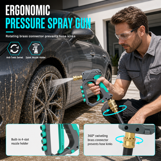 🔧 High Pressure Spray Gun: 280-Bar, Brass Core, Trigger Lock, for Car & Garden