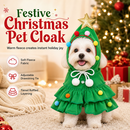 🎄 Christmas Tree Pet Cloak: Thick Double-Sided Fleece, 3D Tree Shape, Pom Pom Decor, Non-Restrictive Fit for Cats & Dogs