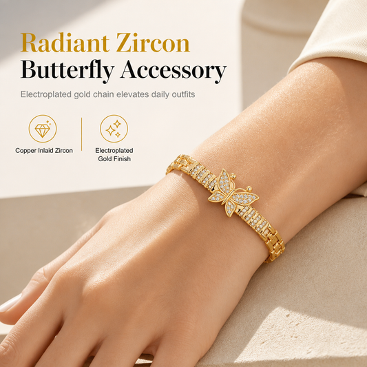 🦋 Zircon Butterfly Bracelet: Gold-Plated Copper, Sparkling, Tarnish-Resistant, for Women