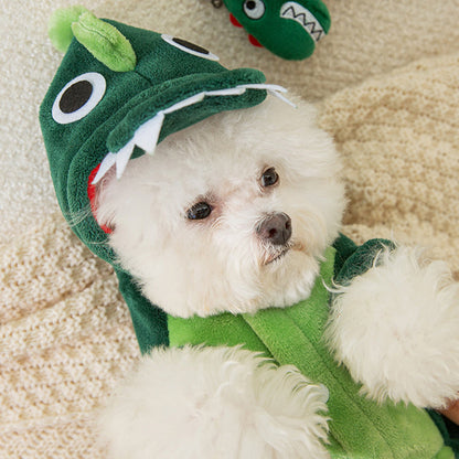 🦖 Dinosaur Pet Costume: Adorable Hooded Design, Soft Plush Warm Outfit, Snap Button, Free Movement, XS-2XL