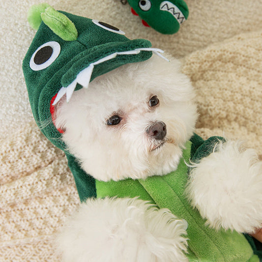 🦖 Dinosaur Pet Costume: Adorable Hooded Design, Soft Plush Warm Outfit, Snap Button, Free Movement, XS-2XL