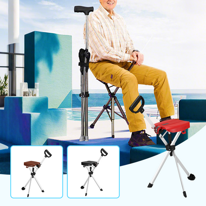 🛡️ Lightweight Walking Stick Seat: 2-in-1 Design, 110kg Max Load, Weatherproof, One-Hand Fold, Compact Storage