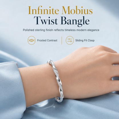🌀 Infinite Mobius Twist Bangle: Smooth Sliding Adjustable Clasp, Dual Textured Finish, Electroplated Anti-Fade Jewelry