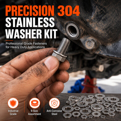 ⚙️ LIMITED-TIME 50% OFF! ✨ Stainless Steel Washer Assortment Kit – Rust Resistant, 8 Sizes, Storage Box 📦
