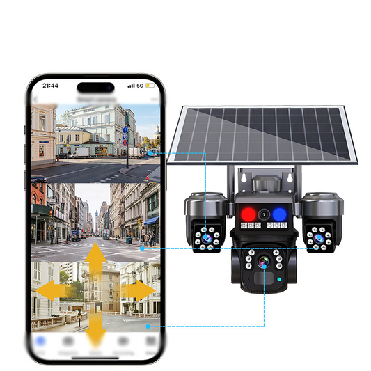 📹 Solar Security Camera: 3-Lens, 9MP Color Night Vision, PIR Human Detection, Two-Way Audio