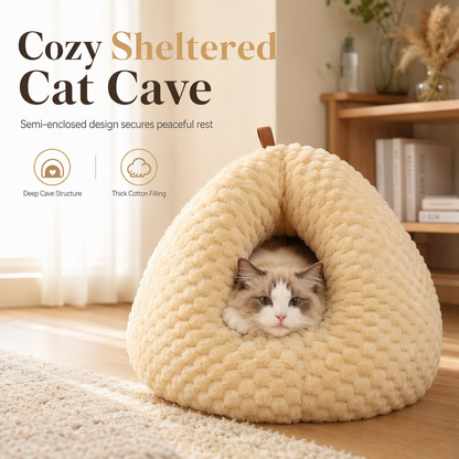 🐱 Semi-Enclosed Cat Cave Bed: Wrap-Around Warmth, High-Elastic PP Cotton, Cozy Shelter
