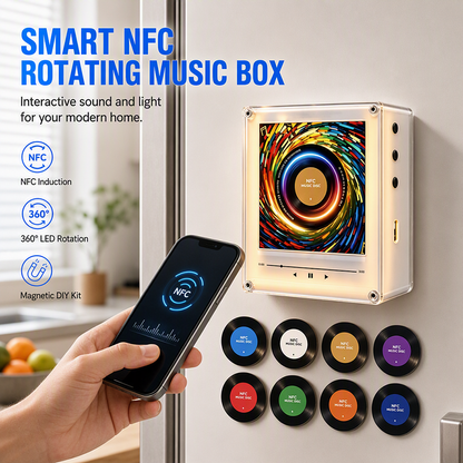 🎵 NFC Music Box: 9 Magnetic Discs, Rotating Glow, 256MB, Rechargeable, for Kitchen & Bedroom