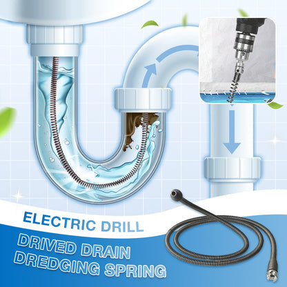 🔩 Drill-Powered Drain Spring: 1-3m Flexible Steel, Rust-Resistant, Deep Clog Removal