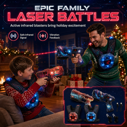 🔫 Laser Battle Set: 2 Blasters & Vests, 90ft Range, Safe Infrared, for Family Fun