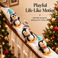 🐧 Penguin Banister Decor: LED Lights, Sliding Plush Trio, Festive Stair Decoration