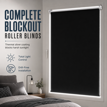 🪟 100% Blackout Roller Blind: 3-Layer Fabric, Heat Block, No-Drill Clamp, Child-Safe