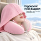 🧳 Hooded Travel Neck Pillow: U-Shape Support, Breathable Fabric, Adjustable, with Pouch
