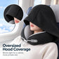 🧳 Hooded Travel Neck Pillow: U-Shape Support, Breathable Fabric, Adjustable, with Pouch