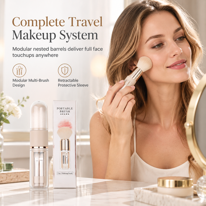 🖌️LAST DAY SALE 50% OFF !!📢Portable Retractable Makeup Brush Set Multifunctional Travel Cosmetic Tool with Powder Blush and Silicone Lip Brush
