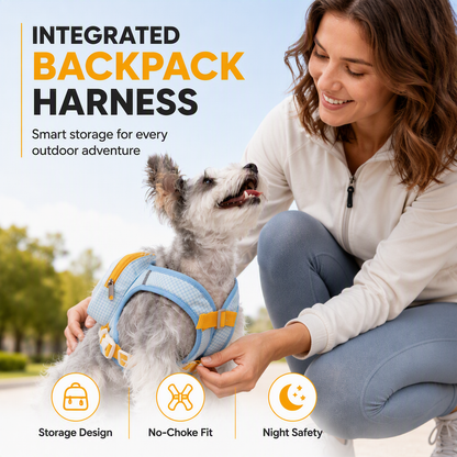 🐕 Dog Harness with Backpack: Hands-Free, No-Choke Padded Vest, Reflective, Small Dogs