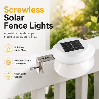 ☀️ Solar Fence Light: No-Drill Steel Clamp, IP65 Waterproof, Auto On at Night