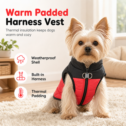 🐕 Padded Dog Harness Vest: Built-In Harness Rings, Thick Warm, No Collar Pressure