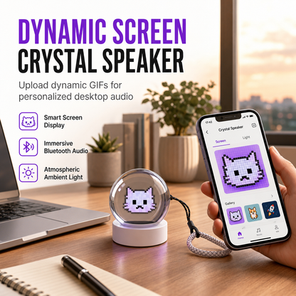 🔮 Custom Screen Crystal Ball Speaker: Bluetooth, LED Glow, Photo & GIF Display