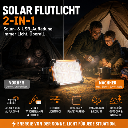 ☀️ Solar Camping Floodlight: 4 Brightness, Power Bank, Weatherproof, Portable