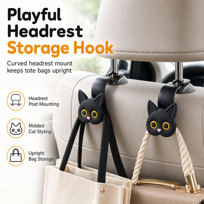🐱 Car Headrest Hook: Cat Design, Heavy-Duty Bag Hanger, Universal Fit, No Tools