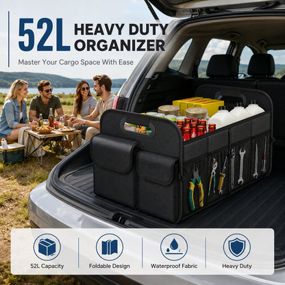 🚗 52L Car Boot Organiser: Heavy-Duty, 3-in-1 Foldable, Waterproof Oxford, Stable