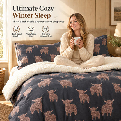 ❄️ Double-Sided Plush Duvet Cover Set: Nordic Animal Print, Cosy Winter Bedding