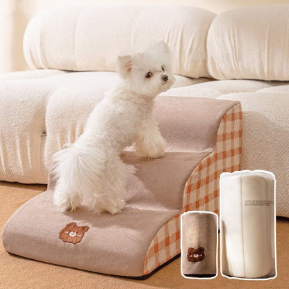 🐾 4-Tier Dog Stairs: High-Density Foam, Non-Slip, Washable Cover, for Bed & Sofa