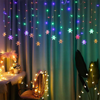 ❄️ Snowflake Curtain Lights: 8 Modes, USB & Battery Power, Low-Voltage, Easy Hang