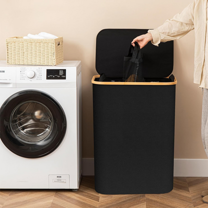 🧺 160L Laundry Hamper: 3 Compartments, Sorting Labels, Bamboo Rim, Collapsible