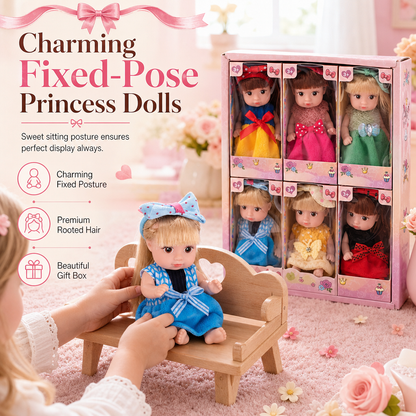 👑 Mini Princess Dolls: Fixed Pose, Rooted Hair, Pastel Outfits, Dollhouse Size, Ages 4+